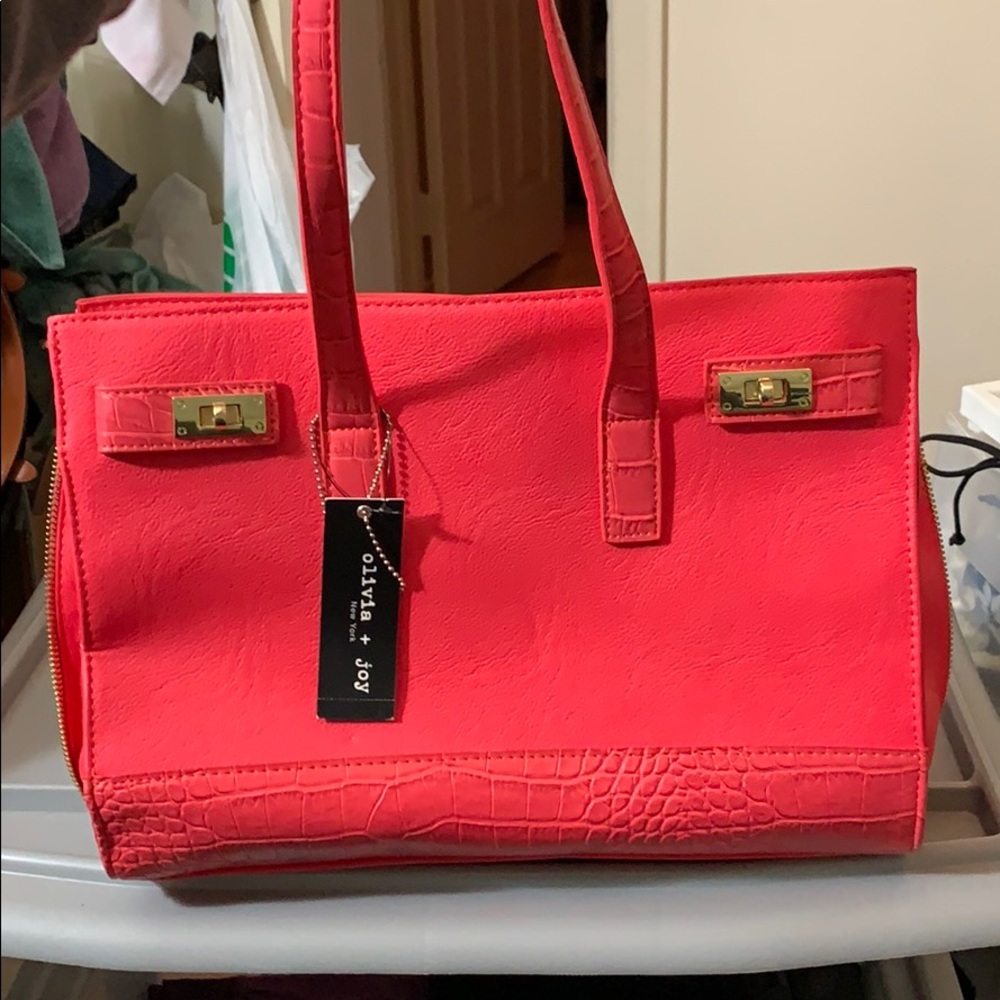 Bright coral large tote bag